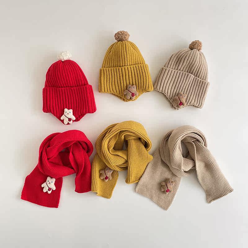 Детская милая шапка, шерстяной шарф, зимний удерживающий тепло комплект подходит для мужчин и женщин, увеличенная толщина 