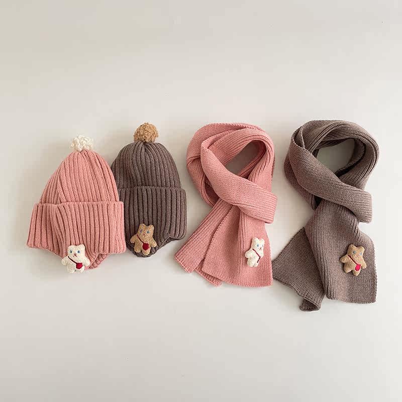 Детская милая шапка, шерстяной шарф, зимний удерживающий тепло комплект подходит для мужчин и женщин, увеличенная толщина 