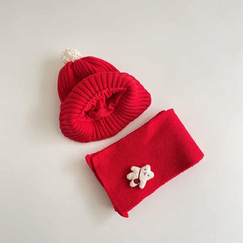 Детская милая шапка, шерстяной шарф, зимний удерживающий тепло комплект подходит для мужчин и женщин, увеличенная толщина 