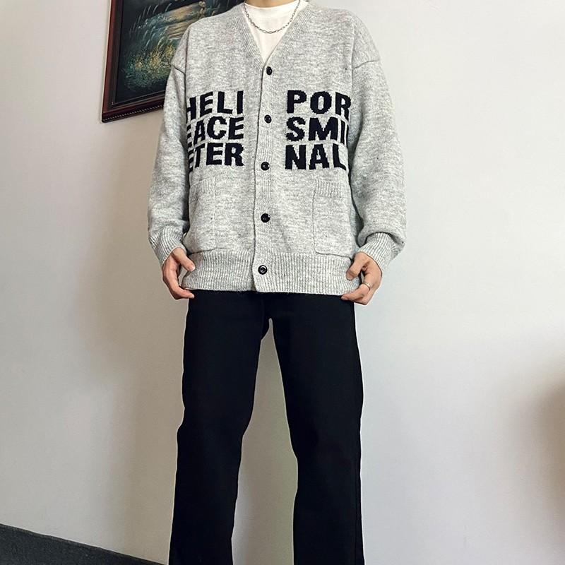 Heliport Tarmac Seagull Slogan Wool Cardigan Trendy Brand Unisex Loose Versatile Casual Top