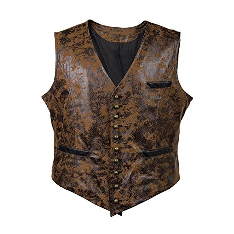 Autumn and Winter Men's Waistcoat V-Neck Leather Single-Breasted Vest Youth Fashion Trendy Personality Casual Vest Jacket Autumn and Winter Men's Waistcoat V-Neck Leather Single-Breasted Vest Youth Fashion Trendy Personality Casual Vest Jacket