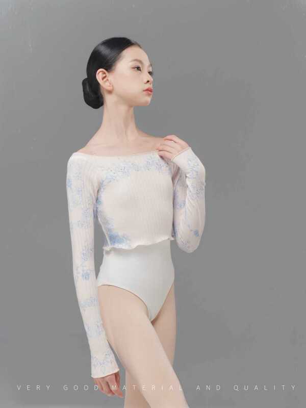 Fanyi Blue and White Porcelain Series Ballet Clothing for Adults and Kidsren, Long-Sleeved Outerwear, Dance Printed Sweater, Autumn and Winter Jacket