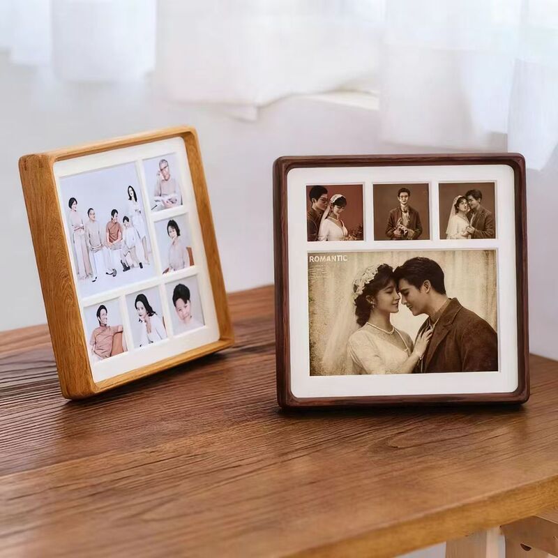 Multi-Grid Nine-Grid Solid Wood Photo Frame for Wall Hanging or Tabletop Display, DIY Photo Puzzle Frame, Couple's Anniversary Birthday Gift