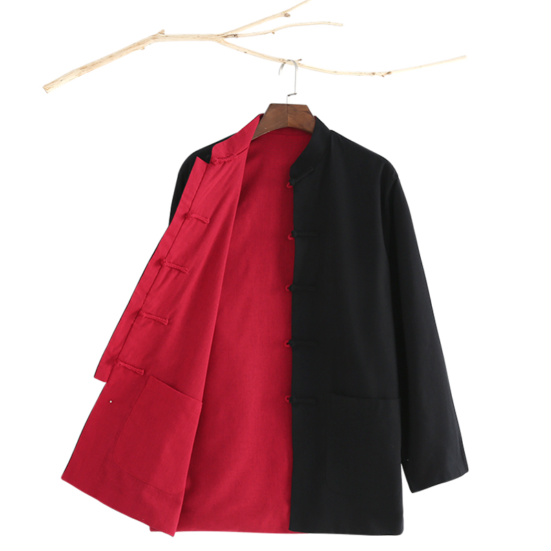 Tang suit men's long sleeve jacket Chinese style collar retro cotton linen double-sided casual large size Spring and Autumn dress Chinese style