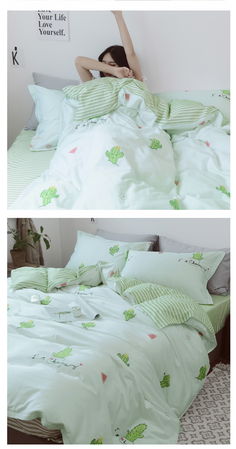 Đơn giản cotton bốn mảnh bộ tươi đôi quilt cover quilt giường đơn giản cotton ký túc xá ba mảnh đặt 1.51.8 m giường