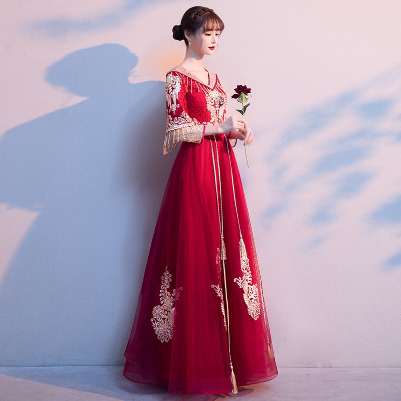 Toast to the bride 2022 new high-end temperamental pregnant woman with wedding show and wine red wedding evening gown skirt dresses