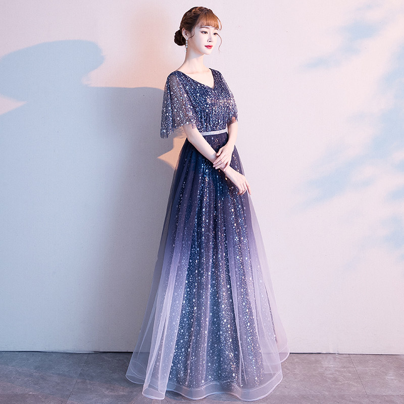 Starry Sky Evening Dress Dress 2022 New Banquet Temperament Celebrity Host Xianqi Grand Choir Performance Costume