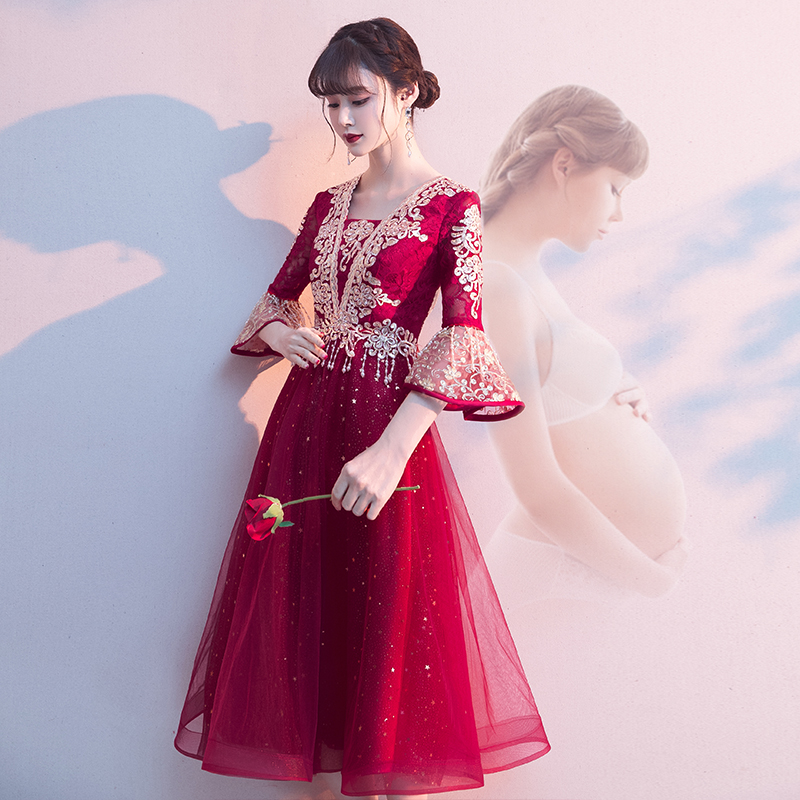Pregnant women toasting clothes bride 2022 new Chinese wind cover belly small wine red wedding dress dress female