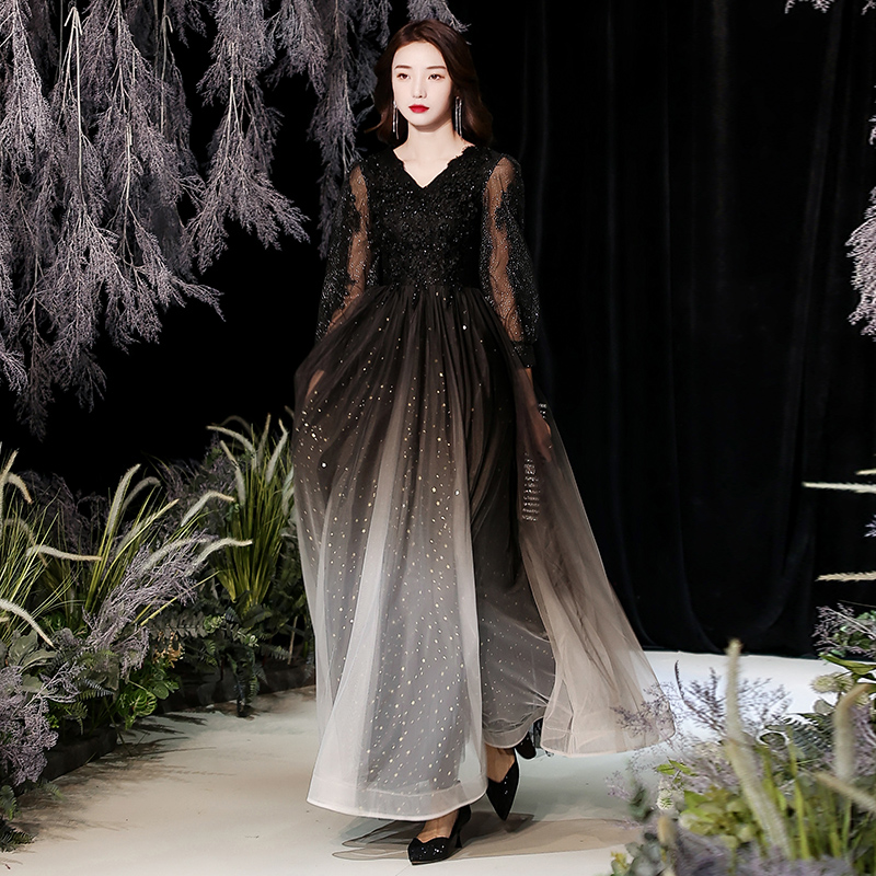 Evening dress skirt women 2021 new banquet black high-end texture long dress host art test high-end light luxury socialite