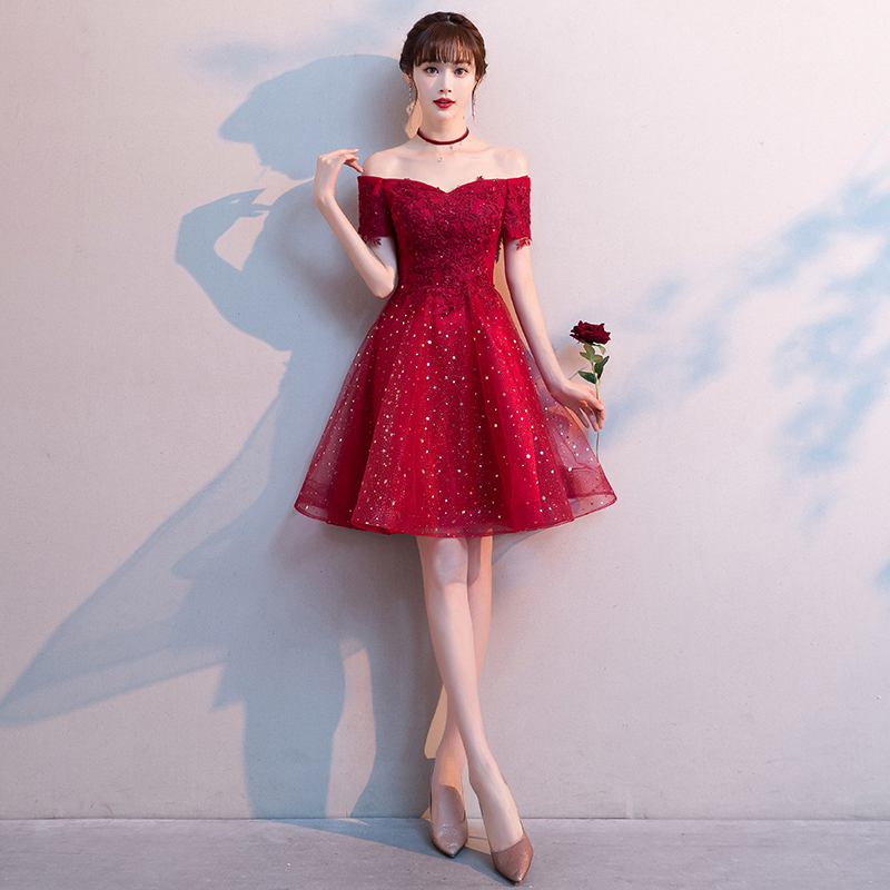 Toast to the bride 2022 new wine red wedding engagement little pregnant woman with a short version of the evening gown