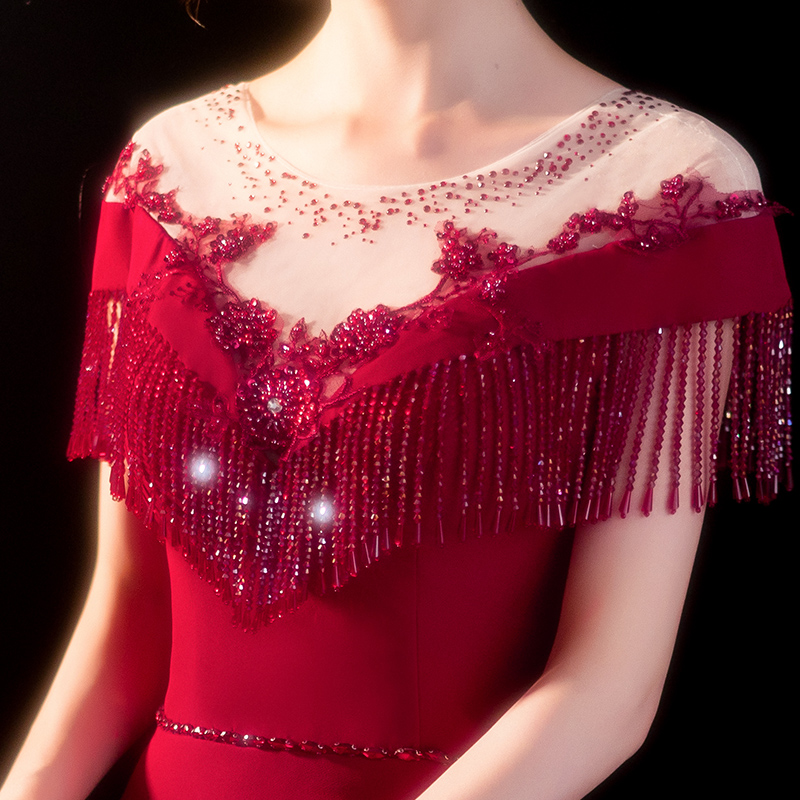Toast to the bride 2023 new back door pairings Wine Red Noble Temperament Wedding Engagement High-end Evening Gown Lady-Taobao