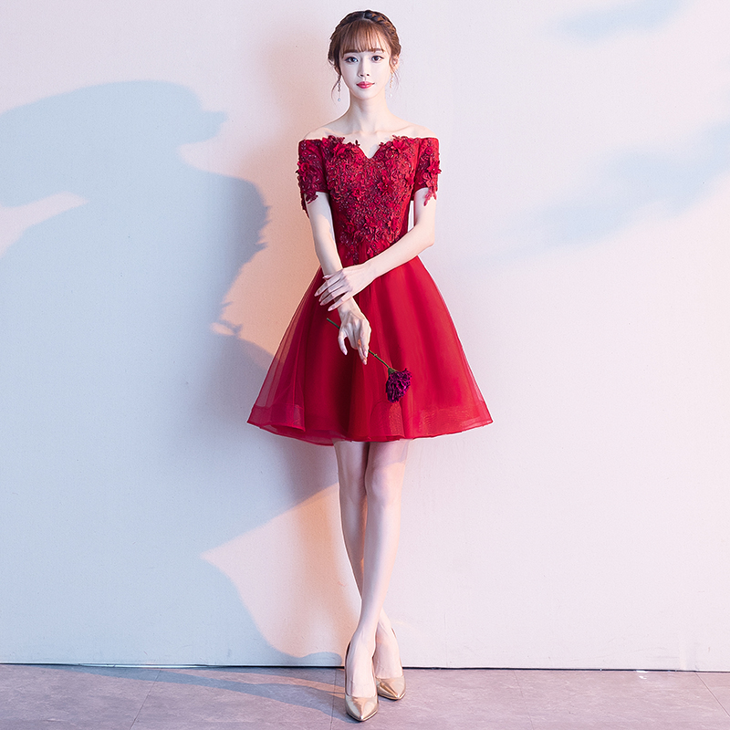 Pregnant woman toast bride 2022 new temperament engagement small subshort wine red wedding evening gown skirt dresses