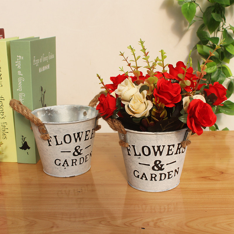 Sheet iron planter sheet iron sheet small flower bucket waking flower barrel drying flower barrel home multi-meat emulated floral woven table top decoration pendulum decoration