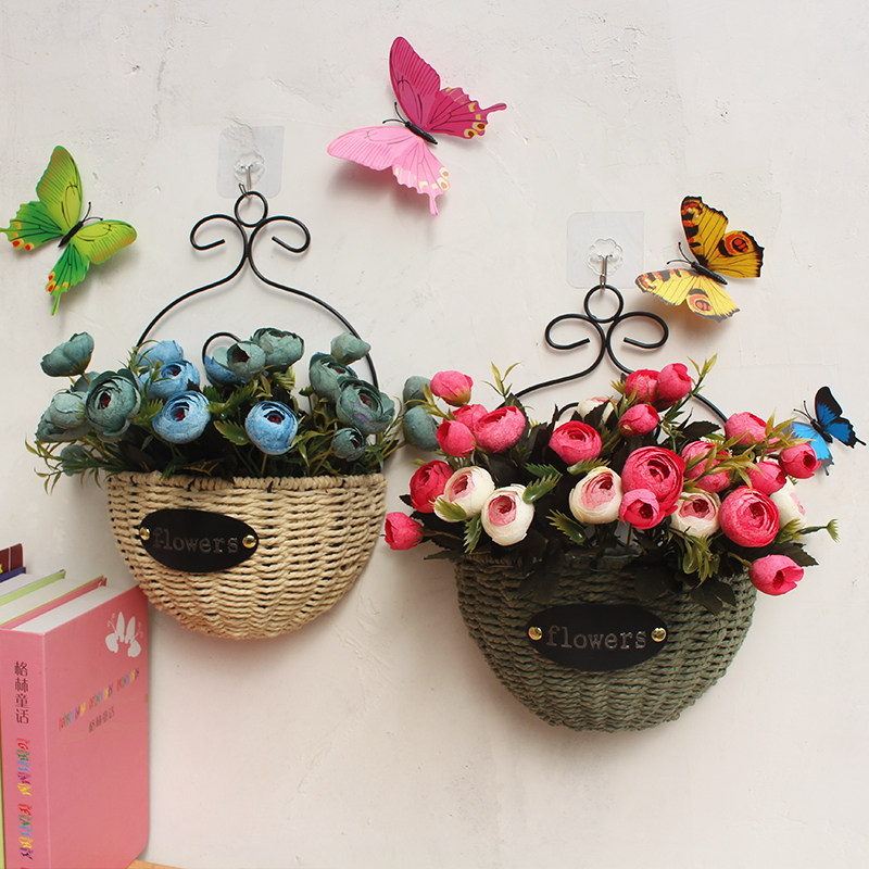 Wall hanging flower basket rattan flower pot wall hanging wrought iron basket wall decoration pendant corridor living room dining room flower arrangement