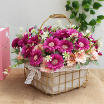 Hand-held European-style flower basket ornament decoration flower child handbag picnic basket metal wrought iron flower basket floor flower pot
