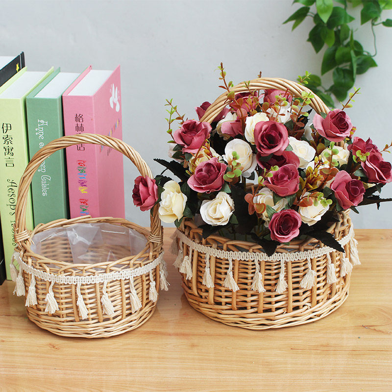 Willow flower basket handcuff basket flower basket creative fake room simulation of flower basket princess basket hand flower pot