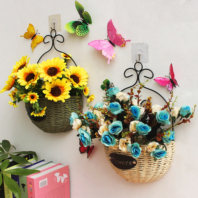 Wall hanging flower pots Hanging wall hanging flowers Decorative flower baskets Small fresh bedroom Rattan Nordic ideas
