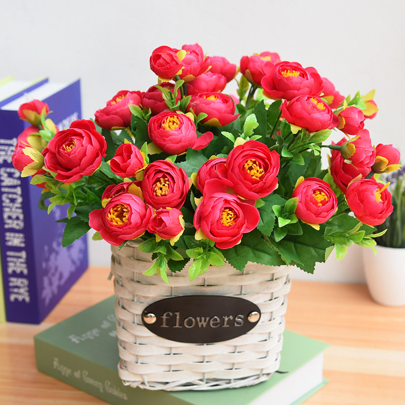 Rattan woven flower pot bamboo weaving flower basket ornament willow weaving flower barrel living room bedroom coffee table simulation flower fake flower creative