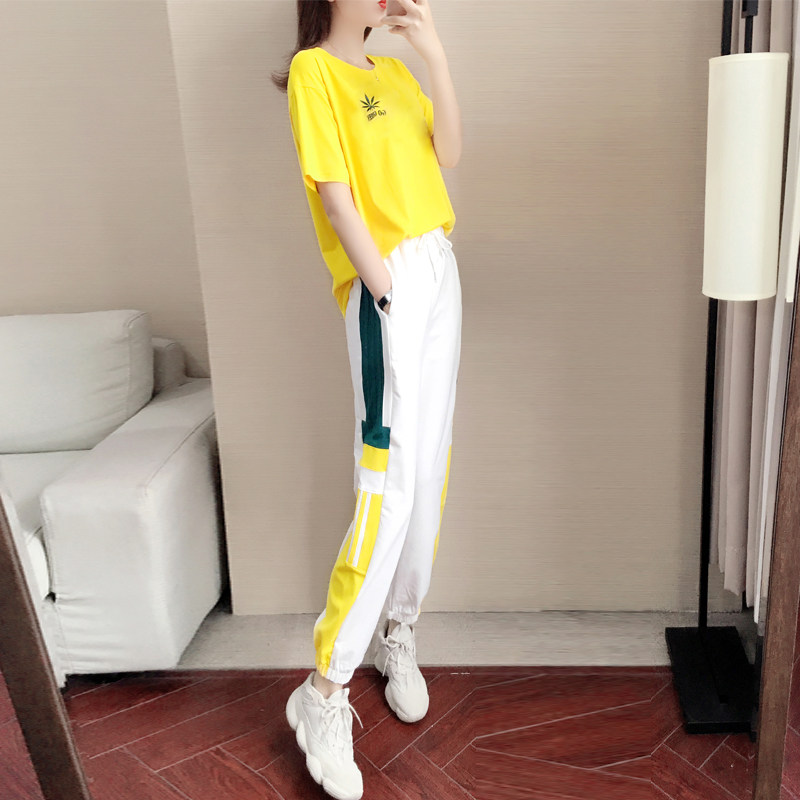 European Station Leisure Sports Suit Women Summer Great Sizes 2022 New fashion Loose Beam Feet Short Sleeves Two Sets
