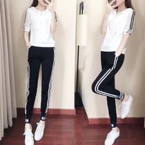 European Station White Casual Sports Suit Womens Summer Big Code 2022 New Fashion Loose Short Sleeves Two Sets