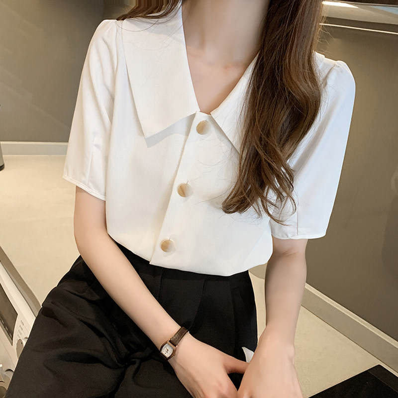 European station white snow shirt woman summer 2022 new fashion temperament loose V - collar coat tide