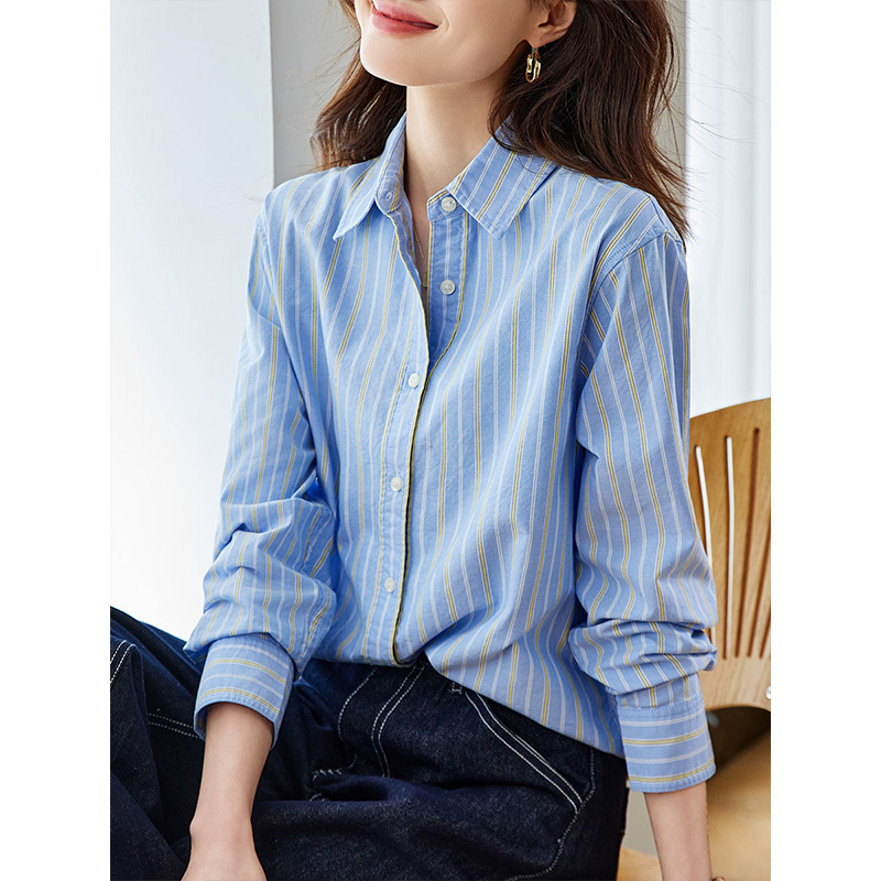 European Style Color-Block Striped Long-Sleeve Shirt for Women 2026 New Spring and Autumn Commuter High-End Pure Cotton Niche Shirt European Style Color-Block Striped Long-Sleeve Shirt for Women 2026 New Spring and Autumn Commuter High-End Pure Cotton Niche Shirt