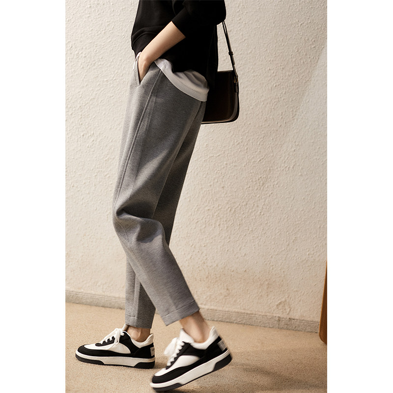 European station fleece sports pants women's large size 2022 autumn and winter new small gray casual harem pants sweatpants
