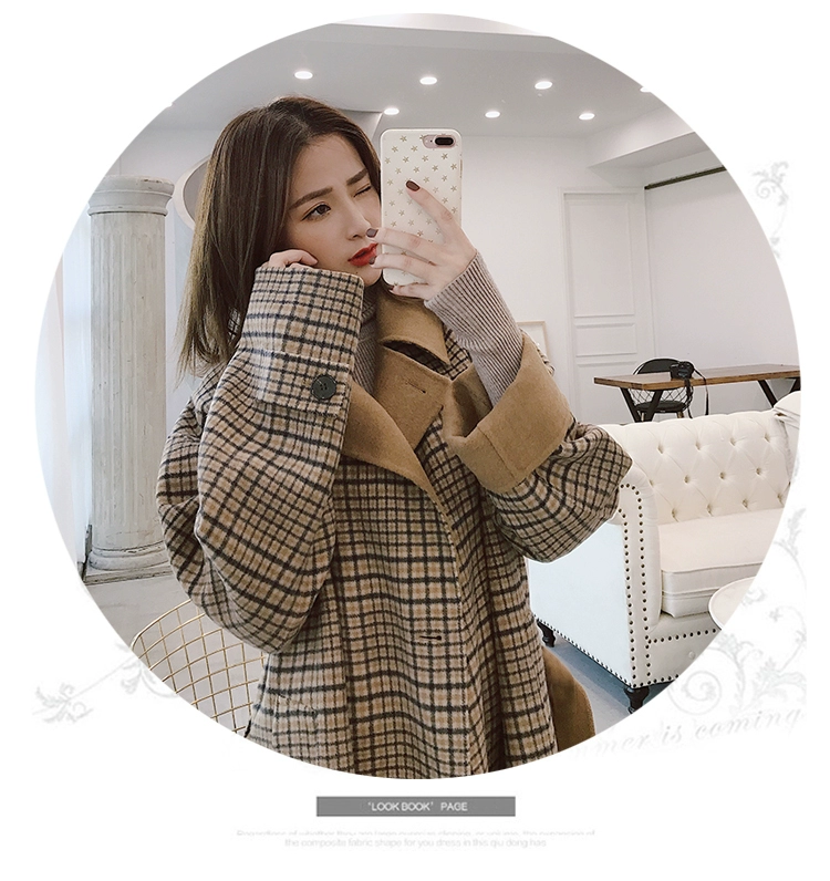 Chống mùa áo khoác nữ kẻ sọc Hepburn gió áo len trong phần dài của phiên bản Hàn Quốc của 2018 mới dày len mùa thu và mùa đông