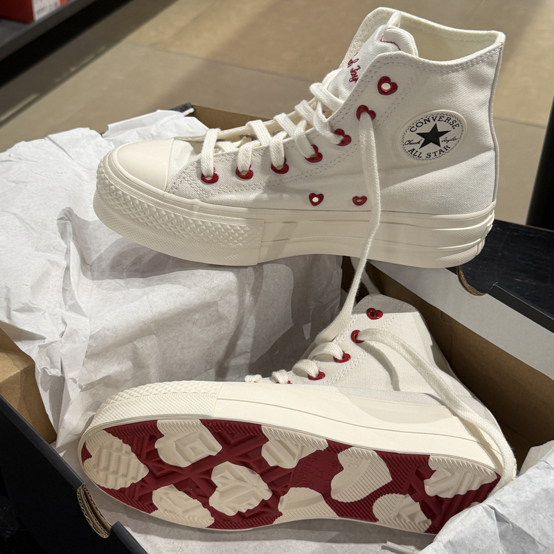 Converse All Star Lift Valentine's Day Heart High-Top Thick-Soled Height-Increasing Canvas Shoes A19058C