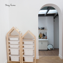 Stay Home) childrens toy storage rack finishing rack multi-layer storage box solid wood baby rack