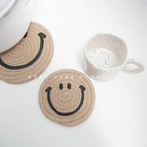 stay home Korea smiley face handmade cotton thread woven placemats printed expression insulation mat coaster pot mat