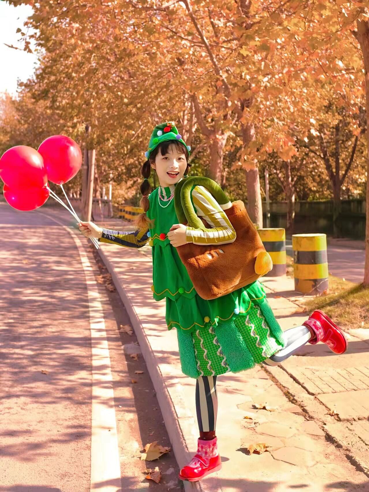 Adult Christmas clothing women wear one-piece skirt jk suit with photo props Christmas tree ins wind