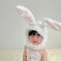 Yi Menglings same rabbit headgear rabbit hat autumn and winter photo props girls funny and cute photo