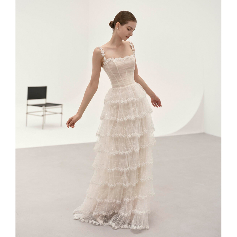 French-Style Bridal Light Wedding Dress, Morning Gown, Super Fairy-Like Banquet Evening Dress, Niche Light Luxury Cake Dress, Stunning White Dress for Marriage Registration