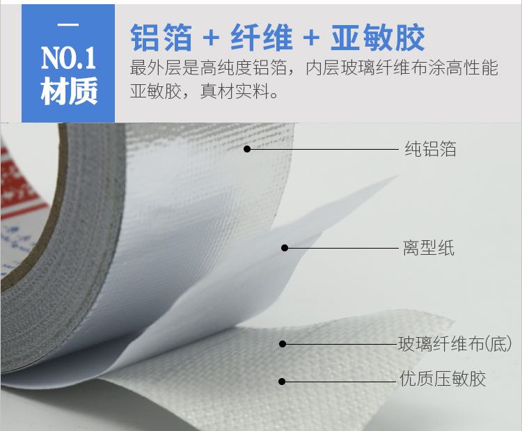 Ming Shen dày sợi thủy tinh vải nhôm lá băng dài 20 mét độ nhớt cao ngọn lửa chống thấm ống xả băng lá thiếc - Băng keo băng dính 2 mặt vải