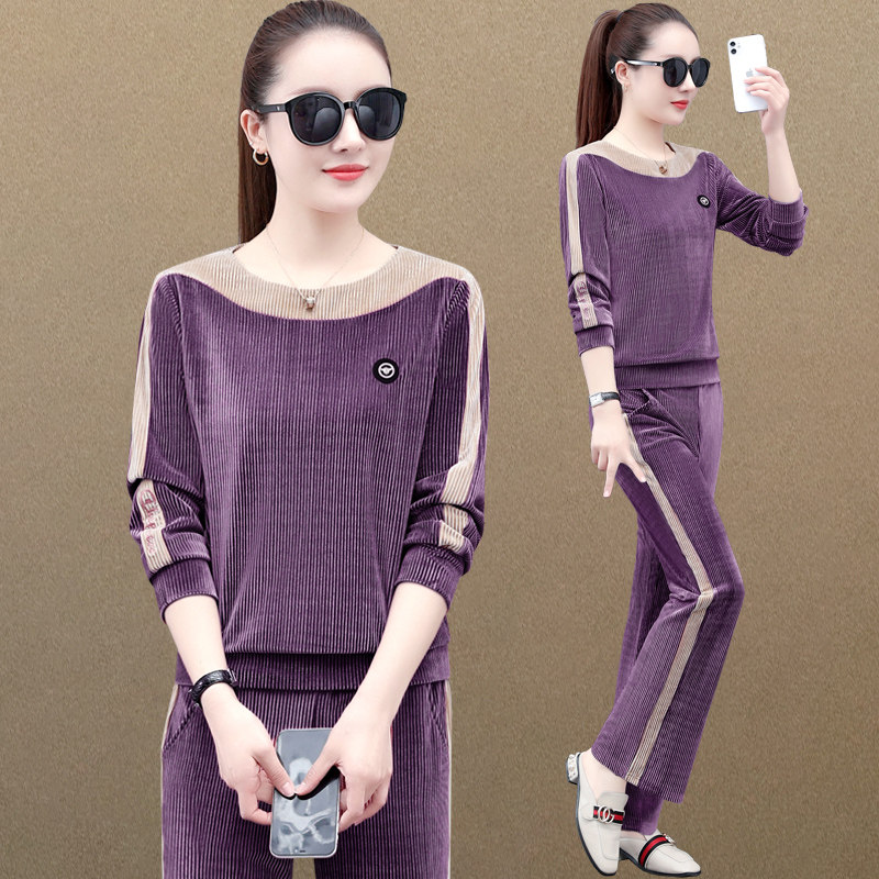 2022 New Spring Poetry Book Casual Fashion Sports Running Suit Gold Velvet Suit Women Light Core Suede Two Sets Ebb