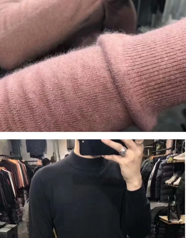 Mùa đông 2018 mới nhung đáy áo kinh doanh bình thường nam dày cashmere áo len đầu dài tay áo giữa cổ áo Slim nam - Áo len Cashmere