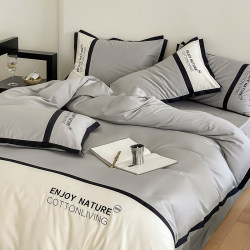 Light Luxury High-End Embroidered Duvet Cover Long-Staple Cotton Four-Piece Set All-Cotton Simple Bedding Pure Cotton Bed Sheet Three-Piece Set