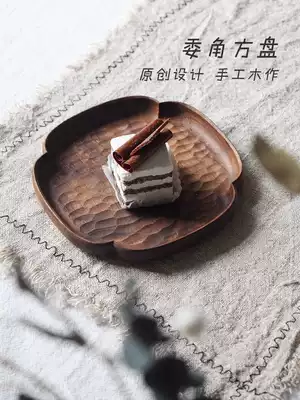 Shanshe's corner square plate handmade whole wooden household snacks small dish Japanese ins pot black walnut tea tray
