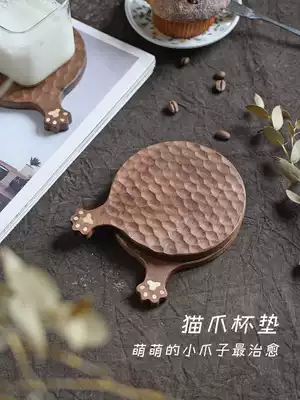 Mountain house cat claw coaster North American black walnut wooden cute creative heat insulation pad