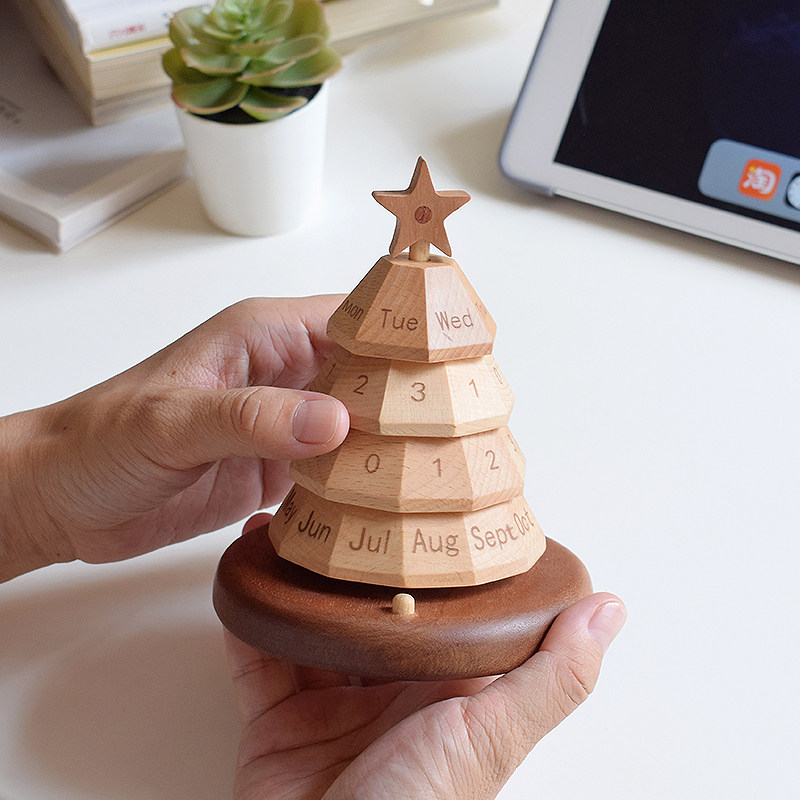 (Mountain Sheer selected) Christmas Tree Terri Terrace Calendar Solid Wood Creative Pendulum All Year Calendar Christmas Gifts-Taobao