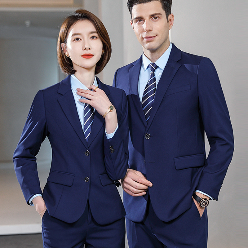 Navy Blue Suit Set for Men and Women, Spring and Autumn Company Sales Business Suit, Professional Jacket, Workwear Three-Piece Set for Women