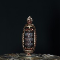 Fire offering three-thread Dzi beads natural agate multi-treasure necklace pendant inlaid with copper instrument Vajra pestle hanging accessories 5cm