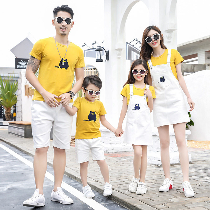 Parent-child baby bag pants summer short sleeve set 2021 New Chaochao a family of three and four Travel Leisure home