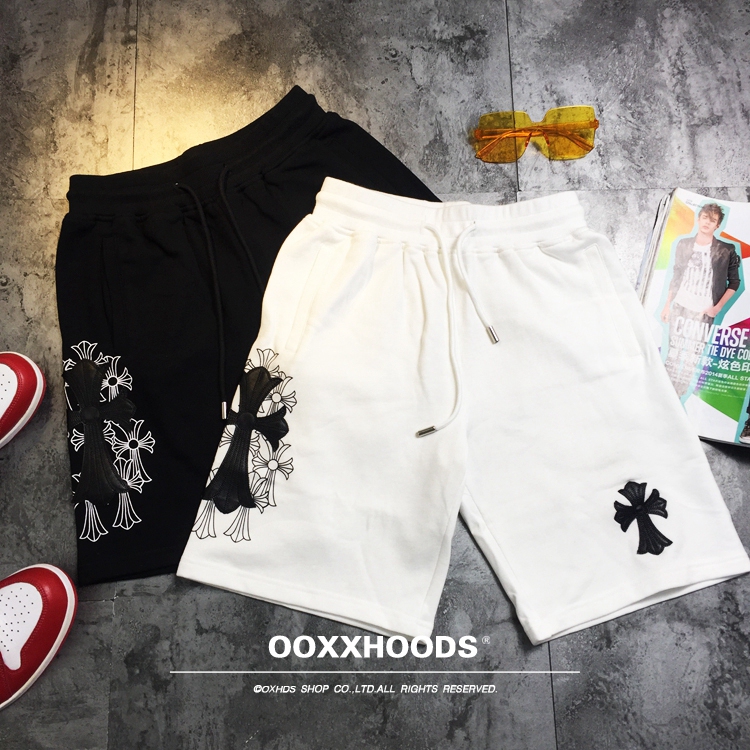 Trendy and Stylish Pu Leather Printed Cross Pattern Pure Cotton Elastic Waistband Five-Point Shorts Couple Shorts