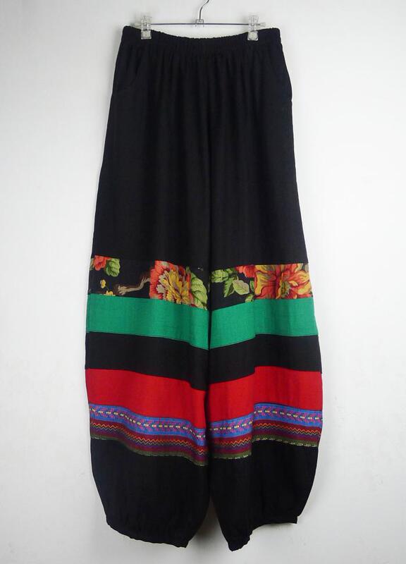 Lantern Pants Dance Trousers Thick Cotton and Linen Color-Blocked Loose Fit with Pockets Ethnic Style Women's Clothing Plus Size Elastic Waist