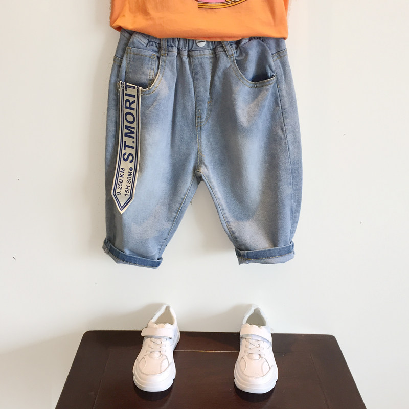 Korean version of children's clothing summer boys' cropped trousers big boys denim trousers children's shorts casual boys loose and trendy