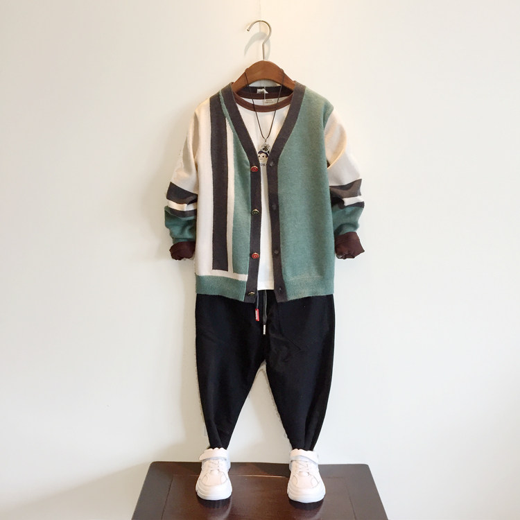 Boy knit cardio-hoodie jacket Children's colorful sweaters 22 years Spring and autumn new Korean version boys' sanitary clothes CUHK Children's clothes