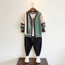 Boy knit cardio-hoodie jacket Childrens colorful sweaters 22 years Spring and autumn new Korean version boys line clothes CUHK Childrens clothes