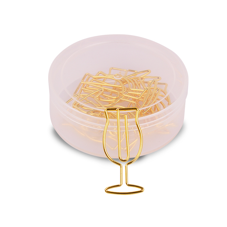 Gold red wine glass paper clip shape pin cute paper clip storage metal pin buckle creative paper clip